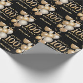 100誕生日ブラックと金ゴールドグリッターバルーン ラッピングペーパー (角)