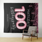 100誕生日ブラックピンクの写真の背景 タペストリー (インサイチュ(横))