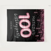 100誕生日ブラックピンクの写真の背景 タペストリー (正面(横))