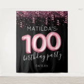 100誕生日ブラックピンクの写真の背景 タペストリー (正面)