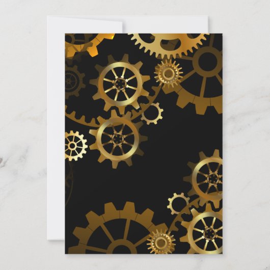 100誕生日ブラック金ゴールドスチームパンクウォッチギア 招待状 (裏面)