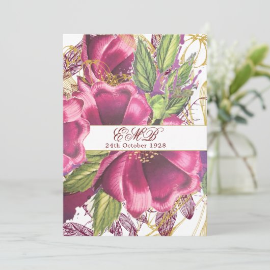 100誕生日ブルゴーニュ金ゴールドフローラシエレガントック 招待状 (スタンド正面)