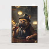 100誕生日ブルドッグが飲み物を持ち歩く カード (正面)