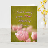 100誕生日マザー、春ピンクのチューリップonグリーン カード (黄色い花)