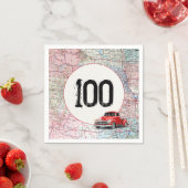 100誕生日レッドレトロトラックオンロードマップ スタンダードカクテルナプキン (インサイチュ)