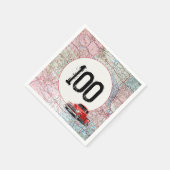 100誕生日レッドレトロトラックオンロードマップ スタンダードカクテルナプキン (角)