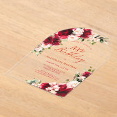 100誕生日レッドローズピンク牡丹フローラアーチ アクリル招待状 (レイダウン)