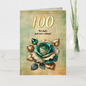 100誕生日ヴィンテージエメラルドグリーンバラ花 箔グリーティングカード (正面)