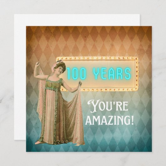 100誕生日ヴィンテージシンガーフラット誕生日カード (正面/裏面)
