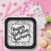 100誕生日乱数パターンブラック/ホワイト ペーパープレート (パーティー)