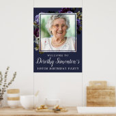 100誕生日写真ムーディパープルフローラへようこそ ポスター (キッチン)