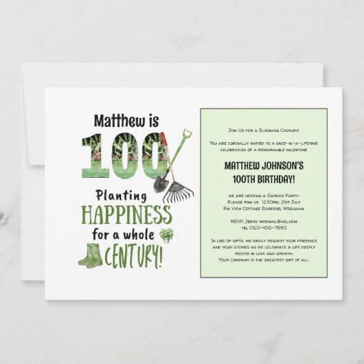 100誕生日招待状ガーデンパーティーメンウーマンパパ 招待状 (正面)
