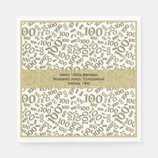 100誕生日番クール号パターン金ゴールド/白 スタンダードランチョンナプキン (正面)