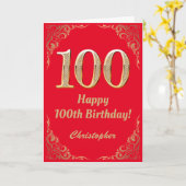 100誕生日赤と金ゴールドグリッター枠 カード (黄色い花)