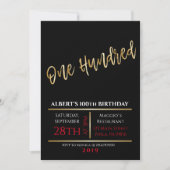 100誕生日金ゴールドブラックパーティの招待状 招待状 (正面)