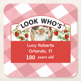 100誕生日 – カスタマイズ可能 スクエアペーパーコースター