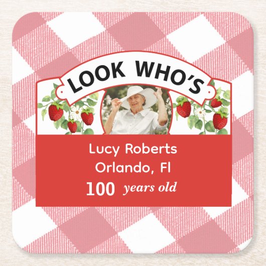 100誕生日 – カスタマイズ可能 スクエアペーパーコースター (正面)