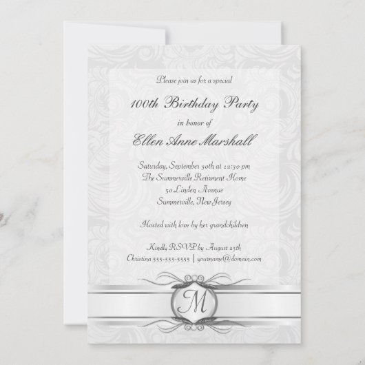 100誕生日-シルバーダマスクフォト招待状 招待状 (裏面)