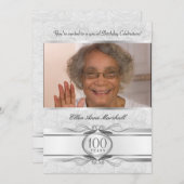 100誕生日-シルバーダマスクフォト招待状 招待状 (正面/裏面)