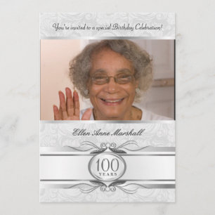 100誕生日-シルバーダマスクフォト招待状 招待状
