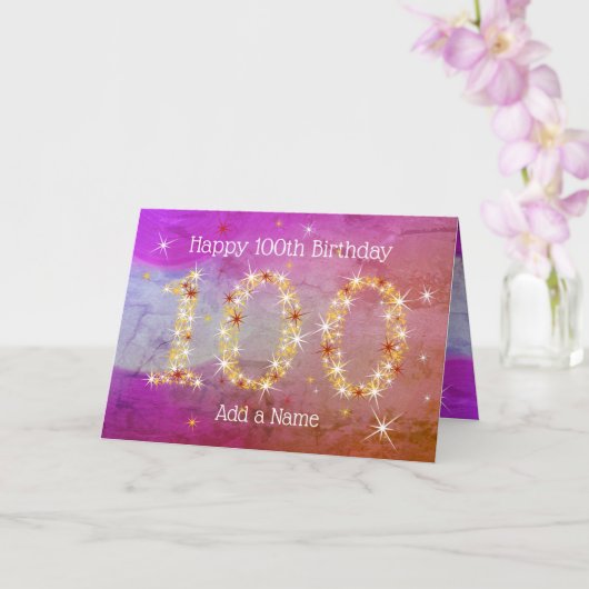 100誕生日 – スター番号 – 紫色の年齢100 カード (蘭)