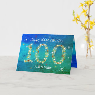 100誕生日 – スター番号 – 青/緑100 カード