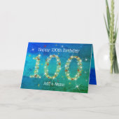 100誕生日 – スター番号 – 青/緑100 カード (正面)