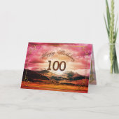 100誕生日、山上の日没 カード (正面)