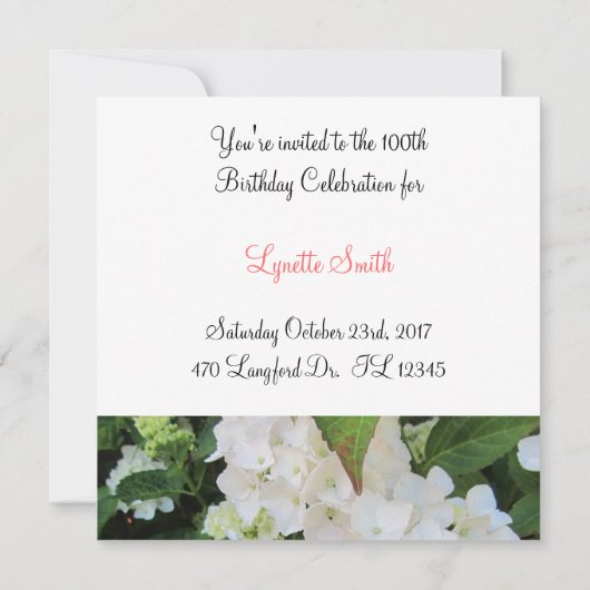 100誕生祝い 招待状 (裏面)