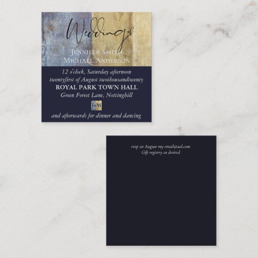 100都市海軍ブルーモダン予算の結婚式 スクエア名刺 (正面/裏面)