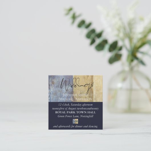 100都市海軍ブルーモダン予算の結婚式 スクエア名刺 (スタンド正面)