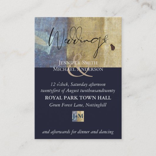 100都市海軍ブルーモダン予算の結婚式 名刺 (正面)