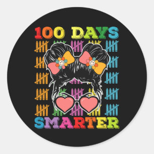 100頭が切れる日Messy Bun 100th Day of School ラウンドシール
