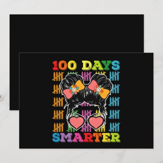 100頭が切れる日Messy Bun 100th Day of School 招待状 (正面/裏面)