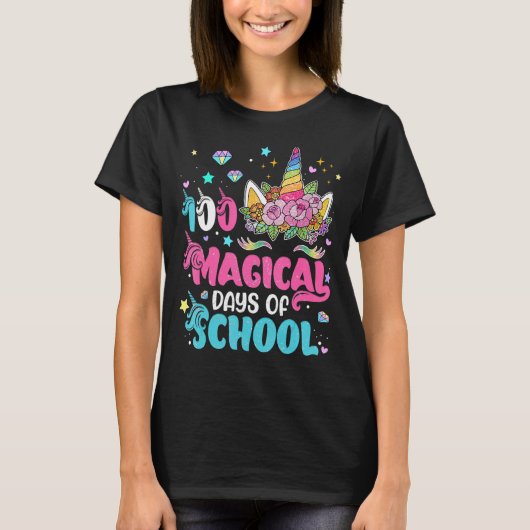 100魔法の日ハッピー100th Day Of School Unicorn Tシャツ (正面)