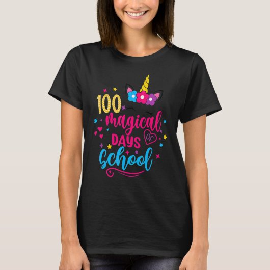 100魔法の日100th Day Of School Girl Unicorn Tシャツ (正面)