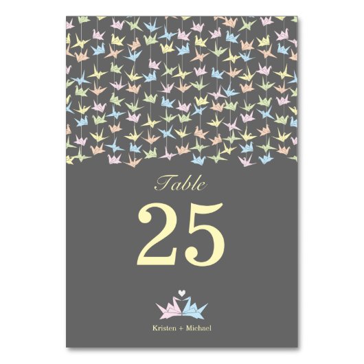 1000のぶら下がった折り紙紙ク結婚レーン(灰色) テーブルナンバー (正面)