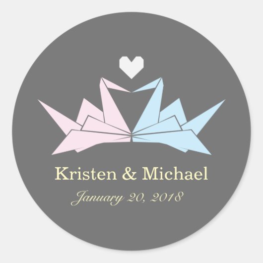 1000のぶら下がった折り紙紙ク結婚レーン（灰色） ラウンドシール (正面)