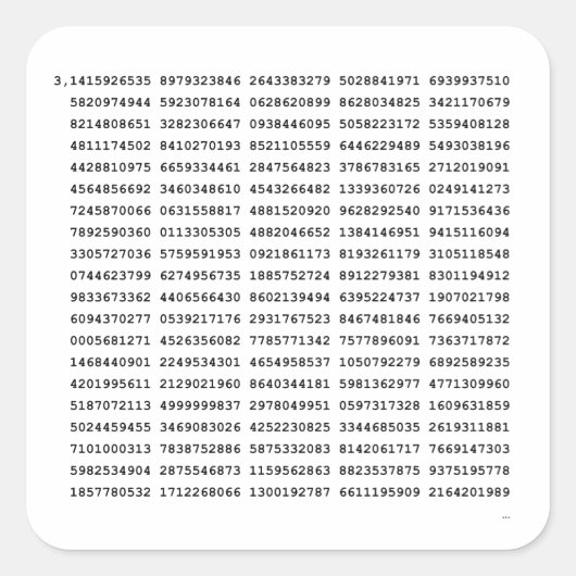 1000の最初の桁のPi番号 |数学記号 スクエアシール (正面)