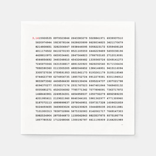 1000の最初の桁のPi番号 |数学記号 スタンダードカクテルナプキン (正面)