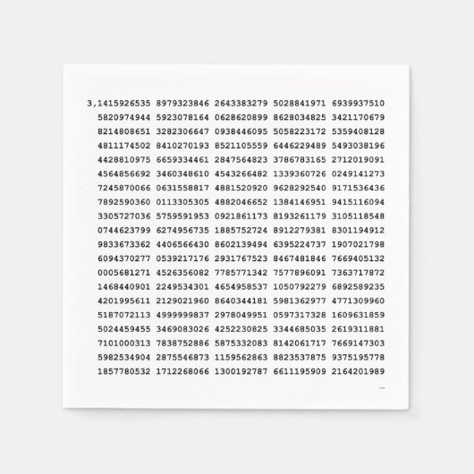 1000の最初の桁のPi番号 |数学記号 スタンダードカクテルナプキン (正面)