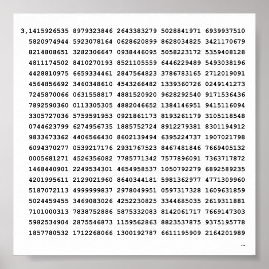 1000の最初の桁のPi番号 |数学記号 ポスター (正面)