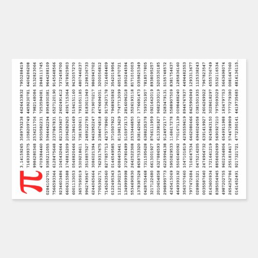 1000の最初の桁のPi番号 |数学記号 長方形シール (正面)