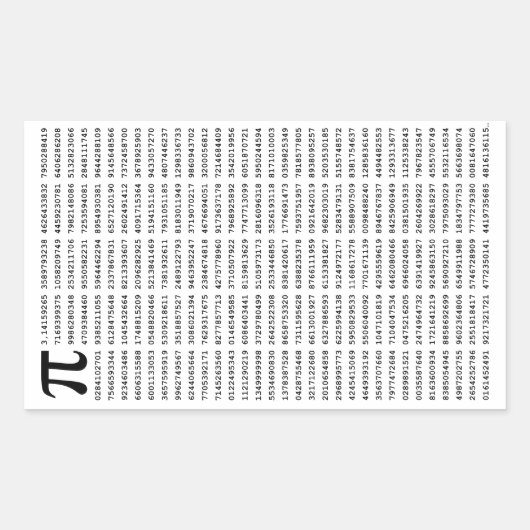1000の最初の桁のPi番号 |数学記号 長方形シール (正面)