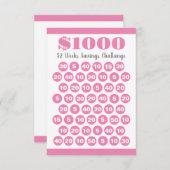 1000の節約チャレンジピンク52週間カードを挿入 エンクロージャーカード (正面/裏面)