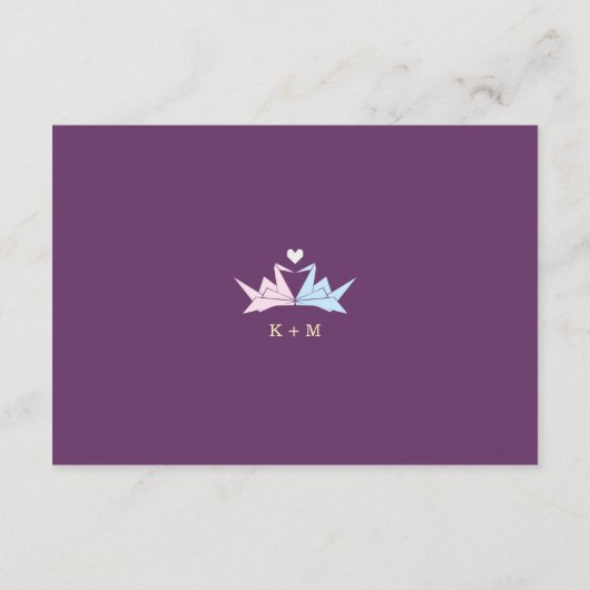 1000年ぶら下がったの折り紙紙結婚鶴(紫) エンクロージャーカード (裏面)