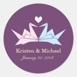 1000年ぶら下がったの折り紙紙結婚鶴（紫） ラウンドシール