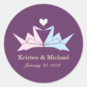 1000年ぶら下がったの折り紙紙結婚鶴(紫) ラウンドシール
