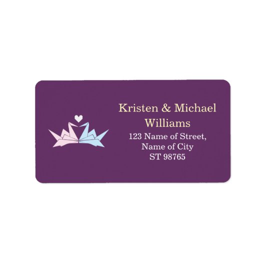 1000年ぶら下がったの折り紙紙結婚鶴（紫） ラベル (正面)