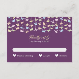 1000年ぶら下がったの折り紙紙結婚鶴（紫） 出欠カード